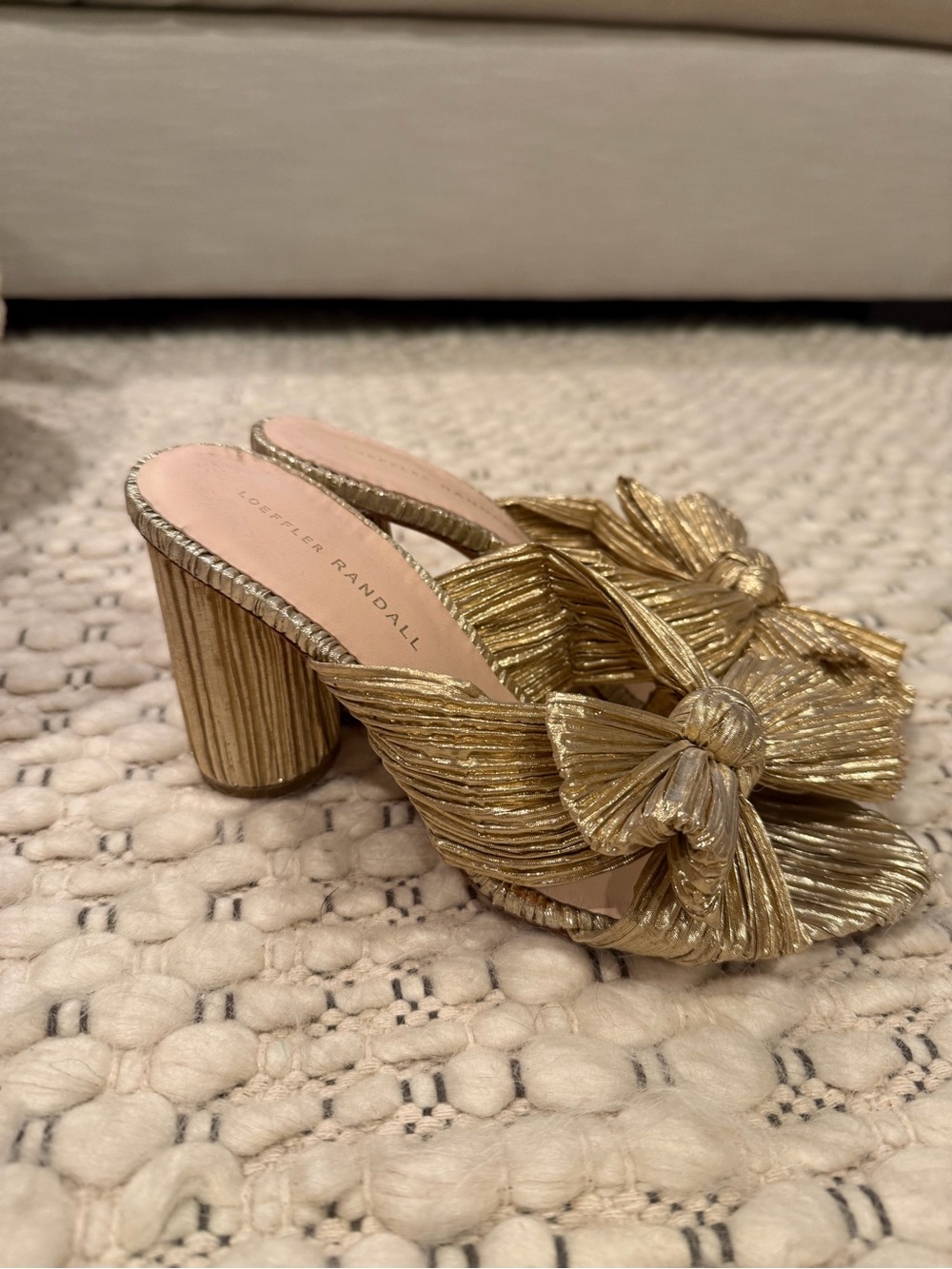 Loeffler Randall Penny Gold Pleated Bow High Heel Sandal